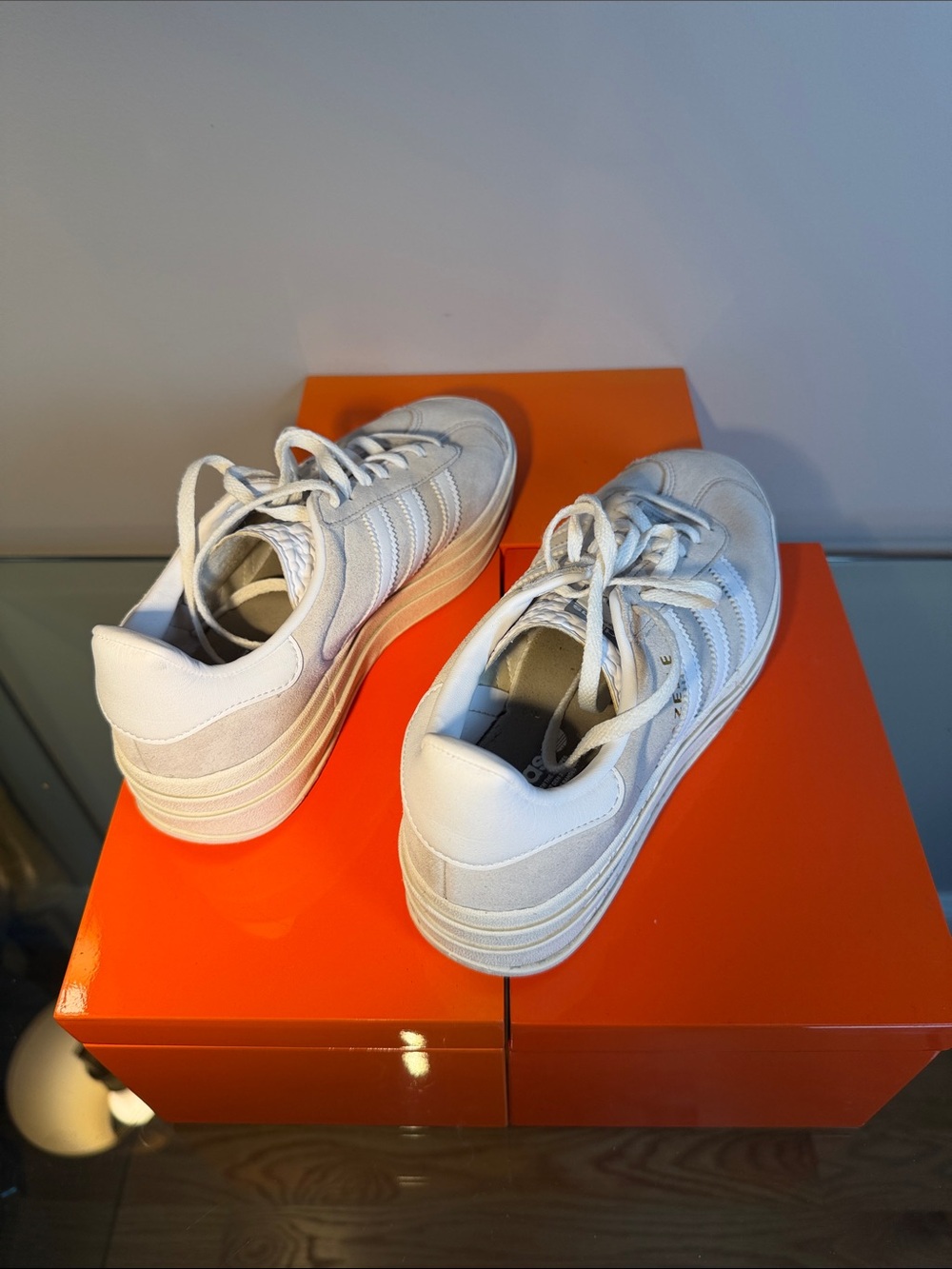 Adidas Gazelle Bold Women’s Light Gray Suede Sneakers with White Stripes - Picture 5 of 9